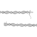 .925 Sterling Silver 1 cttw Diamond Double Leaf and Bezel Link Bracelet (I-J Clarity, I2-I3 Color) - Size 7.25"-3