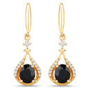 0.86 Carat Genuine Blue Sapphire and White Diamond 14K Yellow Gold Earrings-1