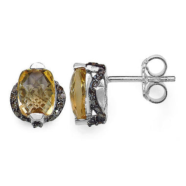 3.14 Carat Genuine Citrine & Black Diamond .925 Sterling Silver Earrings - 0