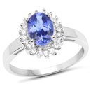 1.45 Carat Genuine Tanzanite and White Zircon .925 Sterling Silver Ring-1