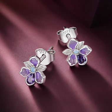 925 Sterling Silver Earrings with Nano Opal Stone and CZ, White Gold Plated, 0.7cm, for Women - 0