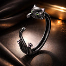 S925 Sterling Silver Plated Black Gold Cat-themed Ring for Women-1