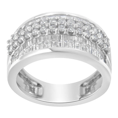 14K White Gold Round and Baguette Diamond Ring (1 1/2 Cttw, F-G Color, SI1-SI2 Clarity) - Size 6-3/4 - 0