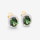 1.92 Carat Genuine Green Tourmaline and White Diamond 14K Yellow Gold Earrings-3