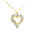 14K Yellow Gold .925 Sterling Silver 4 cttw Round-cut Diamond Cluster Heart Pendant Necklace (K-L Color, I1-I2 Clarity)-1