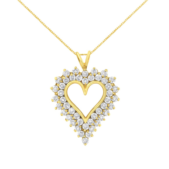 14K Yellow Gold .925 Sterling Silver 4 cttw Round-cut Diamond Cluster Heart Pendant Necklace (K-L Color, I1-I2 Clarity)