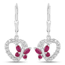 0.59 Carat Genuine Ruby and Created White Sapphire .925 Sterling Silver Earrings-1