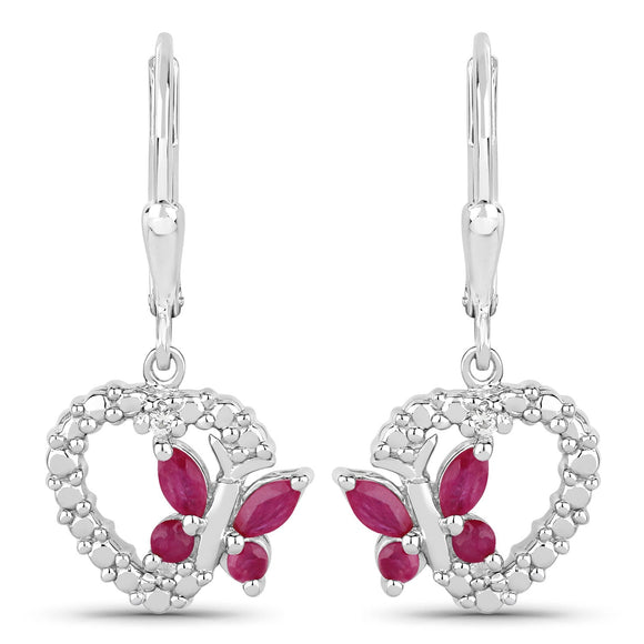 0.59 Carat Genuine Ruby and Created White Sapphire .925 Sterling Silver Earrings