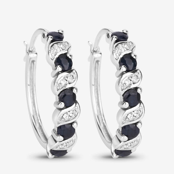 1.28 Carat Genuine Blue Sapphire and White Topaz .925 Sterling Silver Earrings