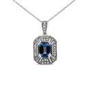 .925 Sterling Silver Blue Topaz and Diamond Accent Art Deco Style 18" Pendant Necklace (I-J Color, I1-I2 Clarity)-3