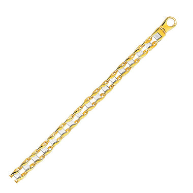 14k Two-Tone Gold Men's Bracelet with S Style Bar Links - 0