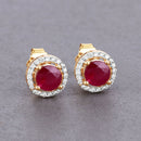 1.22 Carat Genuine Ruby and White Diamond 14K Yellow Gold Earrings-2