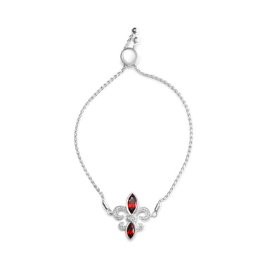 .925 Sterling Silver Marquise Garnet  and Diamond Accent Lariat 4â€-10â€ Fleur De Lis Adjustable Bolo Bracelet (H-I Color, SI1-SI2 Clarity) - 0