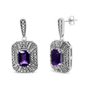.925 Sterling Silver Diamond Accent and 7x5mm Purple Amethyst Stud Earrings (I-J Color, I2-I3 Clarity)-2