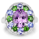 3.89 Carat Genuine Amethyst, Tanzanite & Chrome Diopside .925 Sterling Silver Ring-3