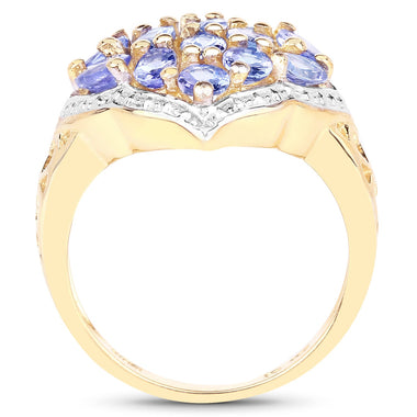 14K Yellow Gold Plated 2.38 Carat Genuine Tanzanite .925 Sterling Silver Ring - 0