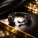 S925 Sterling Silver Plated Black Gold Cat-themed Ring for Women-2