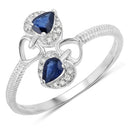 0.34 Carat Genuine Blue Sapphire and White Diamond 14K White Gold Ring-1