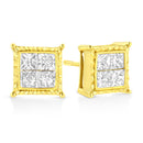 14K Yellow Gold 1 Cttw Princess Cut Diamond Square Stud Earrings-2