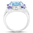 4.13 Carat Genuine Swiss Blue Topaz, Tanzanite & White Topaz .925 Sterling Silver Ring-2