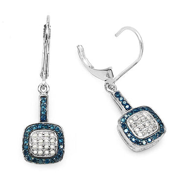 0.45 Carat Genuine Blue Diamond & White Diamond .925 Sterling Silver Earrings - 0