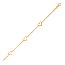 14k Yellow Gold Childrens Bracelet with Hearts-2
