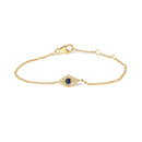 10K Yellow Gold Blue Sapphire and Diamond Accent Evil Eye Station Link Bracelet  (H-I Color, I1-I2 Clarity) - Size 7"-1