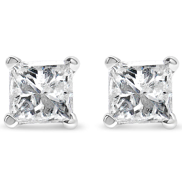 14K White Gold 1.00 Cttw Princess-Cut Square Near Colorless Diamond Classic 4-Prong Solitaire Stud Earrings (G-H Color, SI1-SI2 Clarity)
