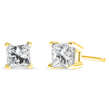 IGI Certified 14K Yellow Gold 1/4 Cttw Princess-Cut Diamond Solitaire Stud Earrings
