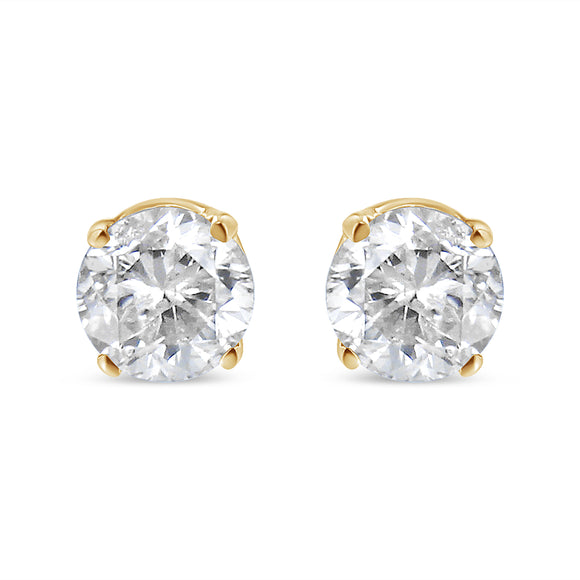 AGS Certified 14K Yellow Gold 1/2 Cttw 4 Prong Set Brilliant Round-Cut Solitaire Diamond Push Back Stud Earrings (O-P, Color, SI2-I1 Clarity)