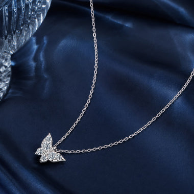 925 Sterling Silver Plated White Gold Moissanite Necklace 40+5cm for Women - 0