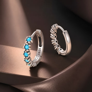 925 Sterling Silver Turquoise Earrings for Women 1.4x0.5cm - 0