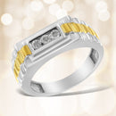 10K Yellow Gold Plated .925 Sterling Silver Diamond Accent Miracle-Set 3 Stone Ridged Band Gentlemen's Fashion Ring (I-J Color, I2-I3 Clarity) - Size 10-1