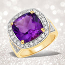 6.80 Carat Genuine Amethyst and White Diamond .925 Sterling Silver Ring-1