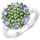 2.03 Carat Genuine Tanzanite and Chrome Diopside .925 Sterling Silver Ring-1