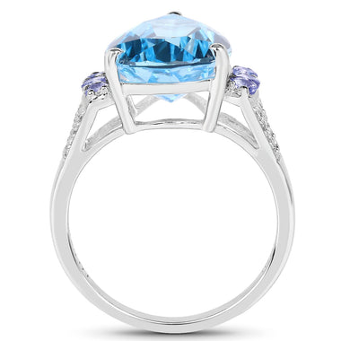 6.86 Carat Genuine Swiss Blue Topaz, Tanzanite & White Topaz .925 Sterling Silver Ring - 0