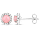 1.36 Carat Genuine Pink Opal and White Topaz .925 Sterling Silver Earrings-2