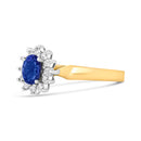 14K Yellow Gold 1/5 Cttw Round Diamond and 6x4mm Oval Blue Tanzanite Halo Ring (H-I Color, I1-I2 Clarity) - Size 7.75-5