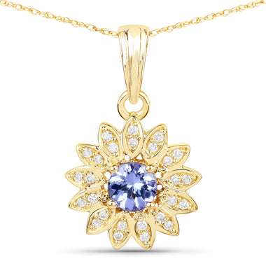 0.31 Carat Genuine Tanzanite and White Diamond 14K Yellow Gold Pendant - 0
