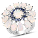 3.98 Carat Genuine Ethiopian Opal and Blue Sapphire .925 Sterling Silver Ring-1