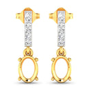 0.14 Carat Genuine White Diamond 14K Yellow Gold Semi Mount Earrings - holds 7x5mm Oval Gemstones-1