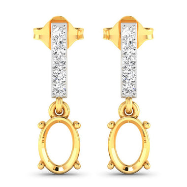 0.14 Carat Genuine White Diamond 14K Yellow Gold Semi Mount Earrings - holds 7x5mm Oval Gemstones