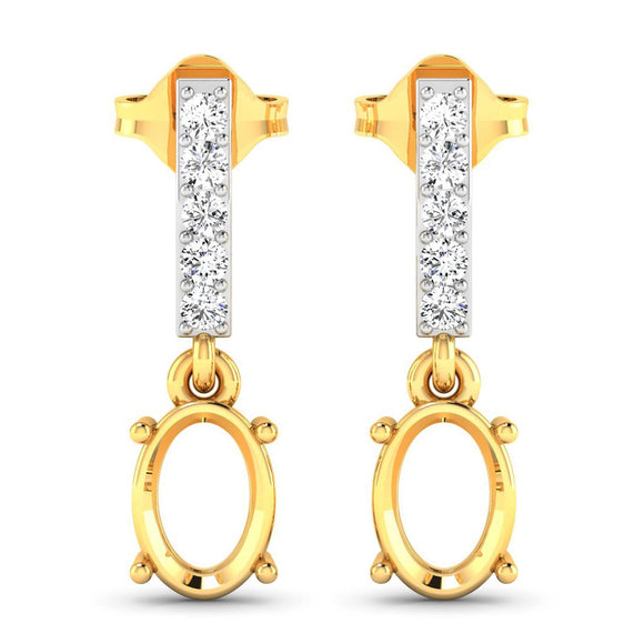0.14 Carat Genuine White Diamond 14K Yellow Gold Semi Mount Earrings - holds 7x5mm Oval Gemstones