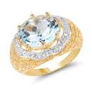 14K Yellow Gold Plated 5.27 Carat Genuine Blue Topaz & White Topaz .925 Sterling Silver Ring-1