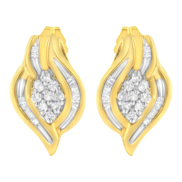10K Yellow Gold 1/3 cttw Round-Cut Diamond Cluster and Swirl Stud Earrings (J-K Clarity, I2-I3 Color)