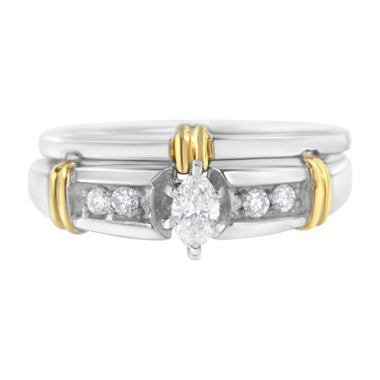 14K Yellow and White Gold 1/3 Cttw Marquise Diamond Cocktail Engagement Ring Set (H-I Color, SI1-SI2 Clarity) - Size 7