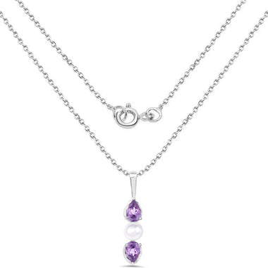 1.34 Carat Genuine Amethyst and Pearl .925 Sterling Silver Pendant - 0