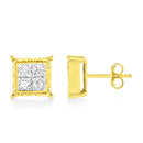 14K Yellow Gold 1 Cttw Princess Cut Diamond Square Stud Earrings-4