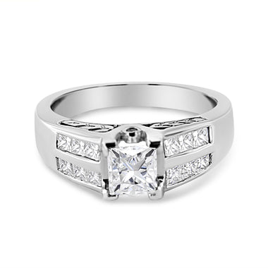 14K White Gold 1 1/4 Cttw Princess Cut Diamond Channel Set Engagement Ring (H-I Color, SI1-SI2 Clarity) - Ring Size 7