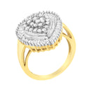 10K Yellow Gold 1.0 Cttw Round and Baguette Cut Diamond Oval Shaped Cluster Ring (I-J Color, I1-I2 Clarity) - Size 7-4